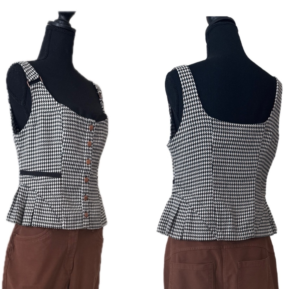 Maeve Black and White Houndstooth Top